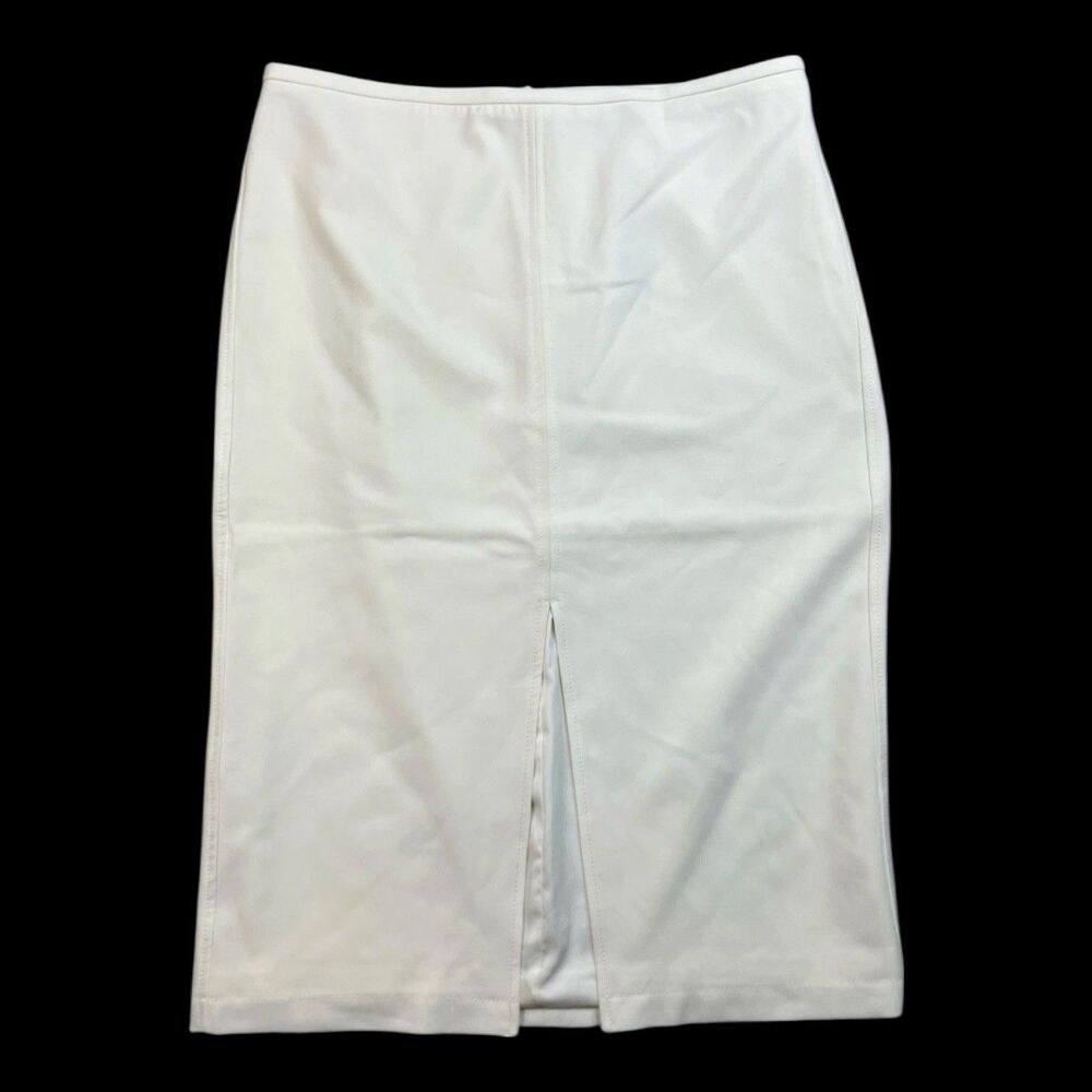 J Crew Pencil Midi Skirt Womens 14 Ivory Four‎ Season Stretch Front Slit CD350